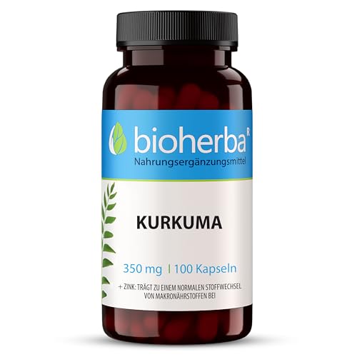 Kurkuma Kapseln – 100 Stück mit 350 mg Curcuma-Extrakt hochdosiert mit Curcumin und Zink pflanzliches Ergänzungsmittel von BIOHERBA PZN 17192096