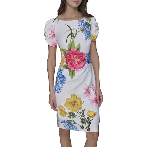 Image of KARL LAGERFELD Short Ruched Sleeve Jewel Neck Sheath Mini Dress