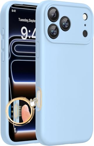 Image of DIZORO Compatible for iPhone 17 Pro Max Case,Classic Liquid Silicone Mobile Phone Case,Integrated Camera Control Button,Anti-Scratch Soft Microfiber Lining, Ice Blue