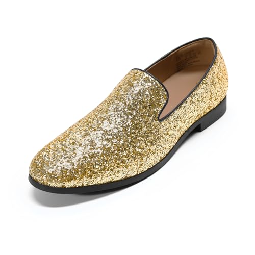 AUSTIN MILL Mens Glitter Dress Shoes Slip On Loafers Classic Tuxedo Shoe for Wedding Party Prom Gold