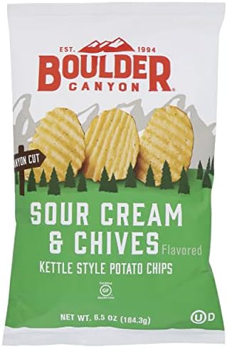 Boulder Canyon Kettle Cooked Potato Chips Sour Cream & Chives, 6.5oz, (Pack of 12), Natural