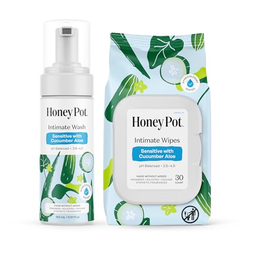 Image of The Honey Pot Company - Feminine Wash & Feminine Wipe Bundle - Includes Ph Balance Feminine Wash and Wipes for Women - Herbal Infused Feminine Care Products - Cucumber Aloe