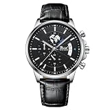 DIZIZID 腕時計 メンズ アナログ腕時計 Watch for Men クオーツ クロノグラフ 3 気圧防水 本革ベルト 日付表示 蓄光 多機能 幼纹砂高低差文字盤 ビジネス シンプル おしゃれ ウォッチ 男性用 ギフト プレゼント 就活 (シルバーブラック)