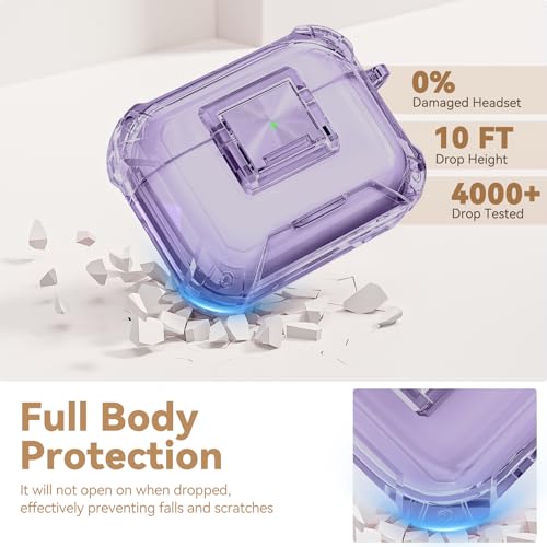 Image of for AirPods Pro 3 Case with Safety Lock,Clear Case Soft TPU Shock-Proof Protective Cover with Cute Bling Keychain and Cleaner kit for Women Girls-Clear Purple