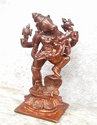 Image of Copper Idols, 3.5 inches, Copper Handmade Bhu Varaha, 280 Grams, Patina Antique Finish, Pack of 1 Piece