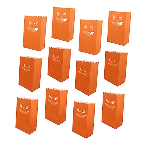 NUOBESTY 12 Pezzi Sacchetti Luminosi Carta per Halloween con Design Zucca Lanternine Carta per Decorazioni Festive e Tealight per e Interni Ed Esterni