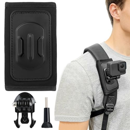 Pmqs Sac à Dos Bandoulière Support pour GoPro 13 12 11 10 Support de Fixation Pivotant à 360° pour DJI Osmo Action Insta360 Caméra avec Épaulettes...