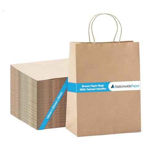 Nationwide Paper 100 Pcs Brown Paper Bags with Twist Handles