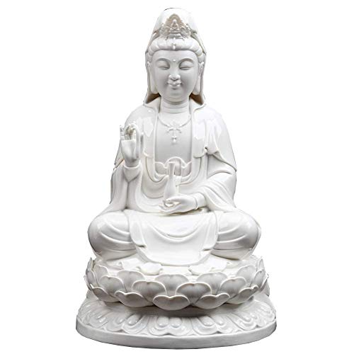 Statue Quan Yin en céramique blanche blanche de 30,5 cm sculpture lotus de luxe