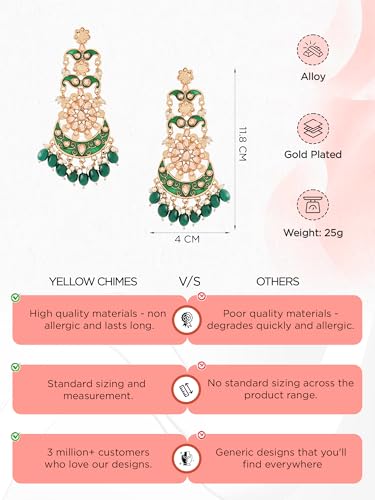 Image of Yellow Chimes Ethnic Gold Plated Meenakari Traditional Kundan Studded Floral Design Pearl Chandbali Earrings for Women and Girls