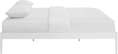 Miniatura 5 de Modway Elsie - Base de cama de metal con soporte de tablillas, tamaño matrimonial, color blanco
