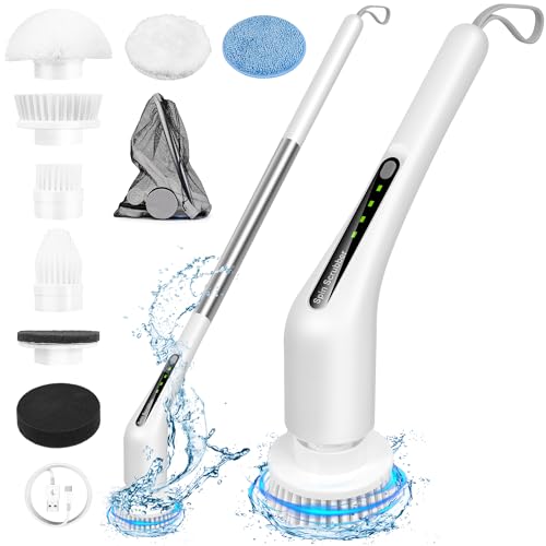 FIYAPOO Brosse de nettoyage électrique, Spin Scrubber avec poignée réglable et 8 têtes de brosse de perçage interchangeables, brosse à joints d'angle pour salle de bain, cuisine, voiture, sol, WC