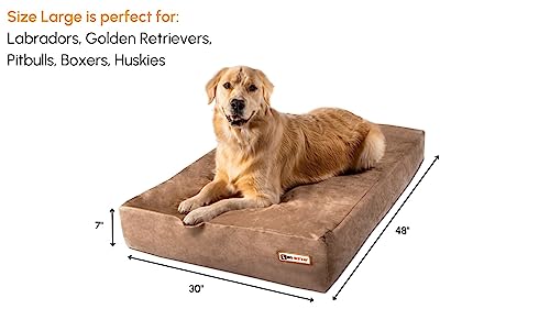 Image of Barker Beds Large Orthopedic Dog Bed - 7 inch Memory Foam Mattress - 50-70 lbs - Joint Pain & Arthritis Support - Vet Recommended, Washable Cover - Made in USA - 48 inchx30 inchx7 inch - Khaki