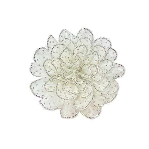 Image of Rhinestone Camellia Flower Big Brooch Lapel Pins for Women Fashion Crystal Fabric Floral Brooches Pin for Dresses Suit Accessories Jewelry Boutonniere Corsage Wedding Party 140mm