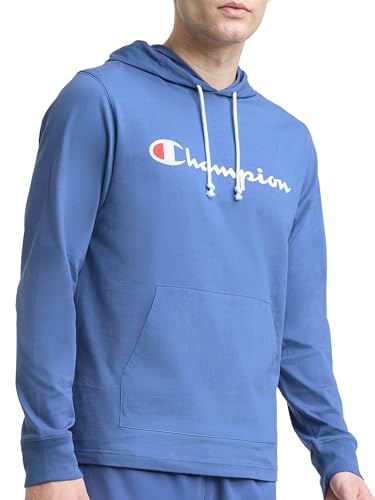 Image of Champion Men's Long Sleeve T-shirt Hoodie (Retired Colors), Coastal Fjord - Classic Script Logo, L