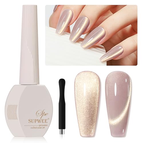 Cat Eye Gel Nail Polish, Nude Glitter Cat eye Gel Polish Holographic Magnetic Gel Polish Shimmer CatEye Effect with Magnet Soak Off Gel Salon DIY at Home, 0.5 OZ