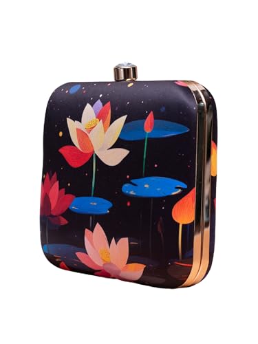 Image of Artklim Printed Box Clutch for Girls - Cross Body Purse with Detachable Golden Chain Strap