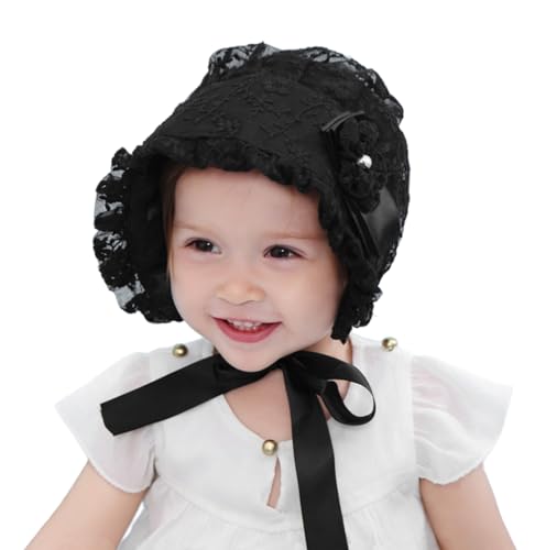Baby Lace Bonnet Hat Floral Cotton Sun Hat Princess Eyelet Christening Bonnet for Toddler 0-24Months