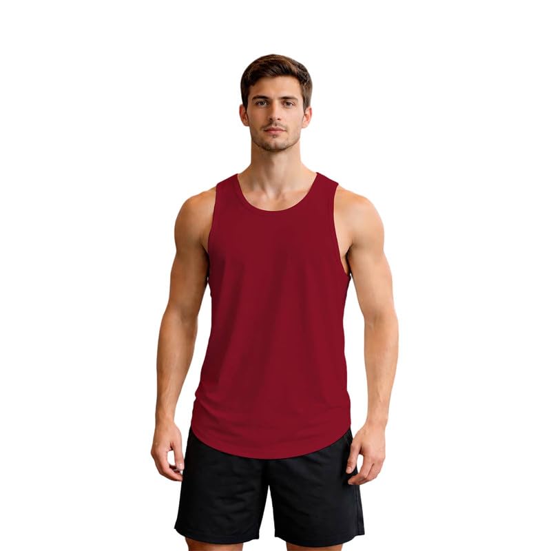 FBAR Men Solid Active Gym Vest Red-picture-18