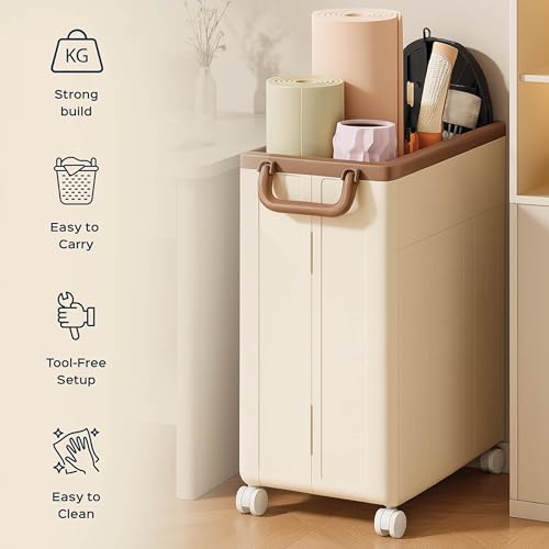 Image of Homestrap Heavy-Duty Rolling Basket | Foldable Storage Basket with Wheels | Large Plastic Laundry Bin with Handles | Multipurpose Storage Organizer for Toys, Clothes, Sports, Yoga mats & More