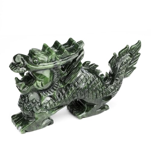 gemshan Dragon Jade Statue Gift - 5.3 Inch Chinese Zodiac Sculpture, Feng Shui Art Piece for Shelf Display