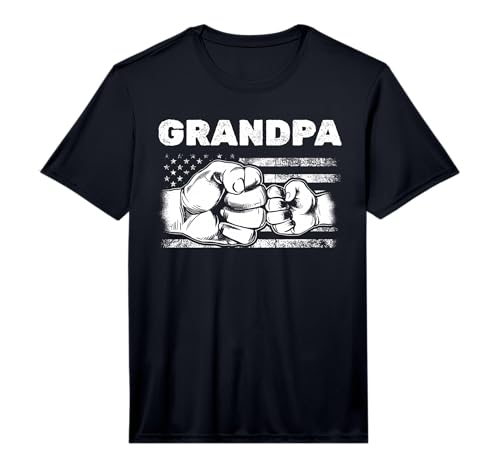 Mens Grandpa US Flag Grandpa & Grandson Fist Bump Grandpa Performance T-Shirt