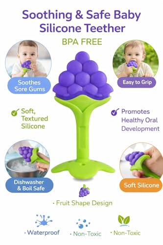 Image of 1 Baby Skin Care Powder Talcum Puff Case Cum Container Box With 1 Soft Silicone Fruit Shape Molar Teething Toy for Toddlers Kids and Infants BPA Free (DESIGN 202)