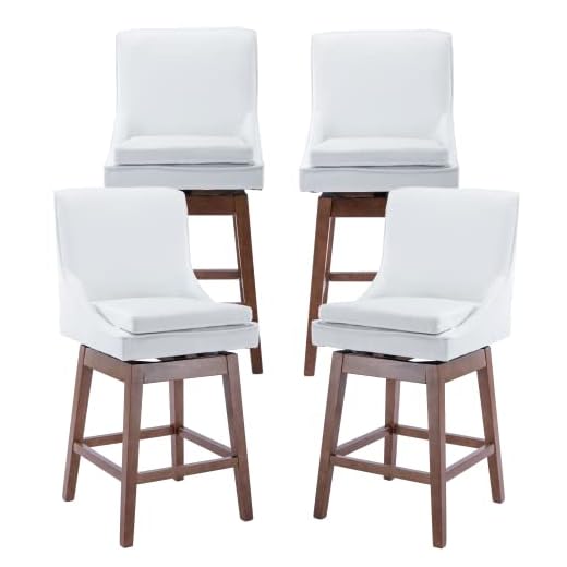 chairus Counter Height Bar Stool Chairs Set of 4, Mid-Century Modern 27 inch Swivel Bar Chairs with Back & Wood Legs PU Leather Upholstered Barstool for Home Bar/Kitchen Island/Dining Room, White