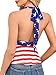 Leevuyu Women 4th of July Top American Flag USA Backless Halted Tank Babydoll Tops Sexy Outfits M