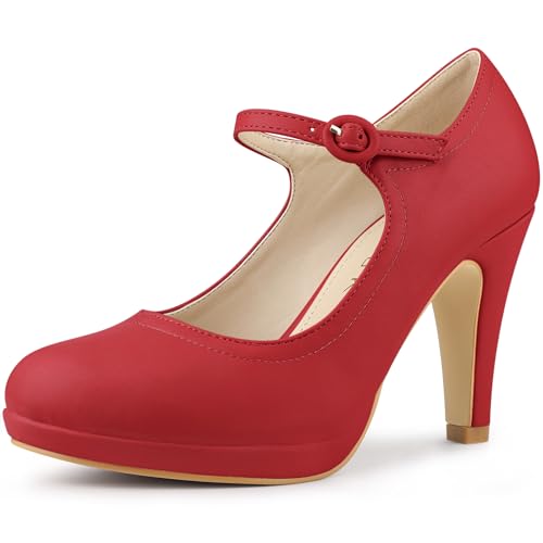 Allegra K Allegra K Women's Platform Ankle Strap Chunky Heel Sandals Red Pumps 9.5 M US