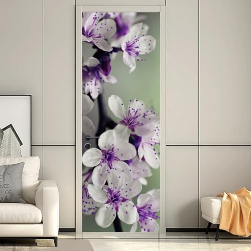 Adesivi per Porte Interne 83 x 210 cm Fiori di ciliegio viola Carta Parati Porta Poster per Porta Rimovibile Autoadesivo Vinile Impermeabile Adesivi Porta Bagno Cucina Ufficio