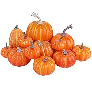winemana 12 Pcs Orange Pumpkins Halloween Decor Indoor Artificial Pumpkins Fall Decor, Thanksgiving Decorations Harvest Autumn Decor, Fall Decorations for Home Kitchen Table Mantle Wedding Party