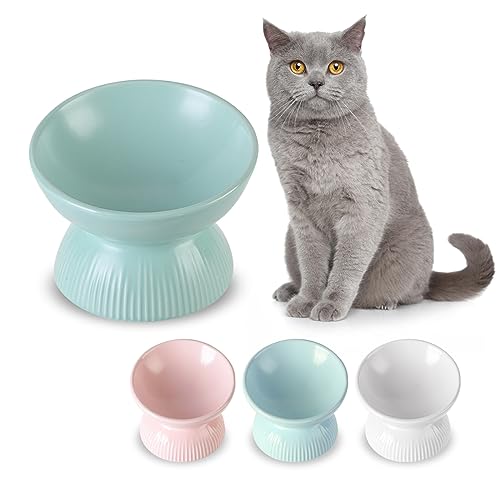 Comedero Gato Ceramica Comederos Gatos - Comedero Gato Elevado Inclinado - Cuenco Comida Gato Grande - Plato Comer Gato - Tazones Antivomitos para Gatos - Apto para Microondas y Lavavajillas - 260 ml