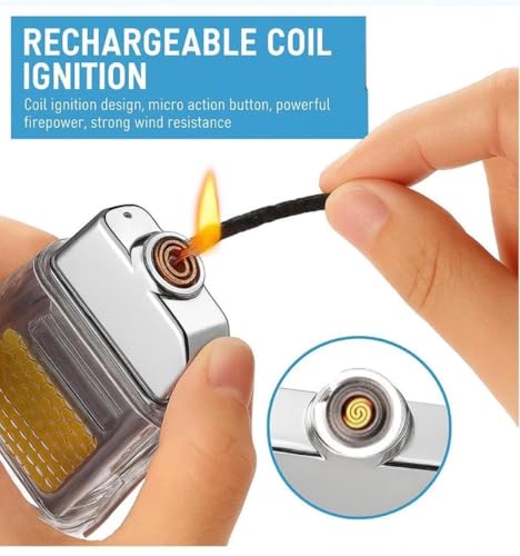 Image of Geek Lab USB Rechargeable Coil Lighter, LED Flashlight & COB Light - Transparent Keychain Torch, Flameless Coil Lighter. Water Resistant, Windproof & Shockproof.