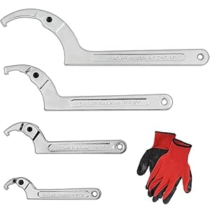 Wadoy Spanner Wrench Set Adjustable C Pin Spanner Hook Wrench Chrome Vanadium 4 Pcs Include 3/4-2″, 1 1/4-3″, 2-4 3/4″, 4 1/2-6 7/10″ for Vehicles Mechanical Equipments Tighten Lock Nuts and Bearings