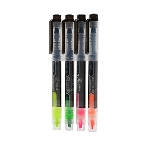 4 PCS Highlighter Pens, Double-headed Multifunctional Pen included Roller Ball Pen and Highlighter 4 Colors
