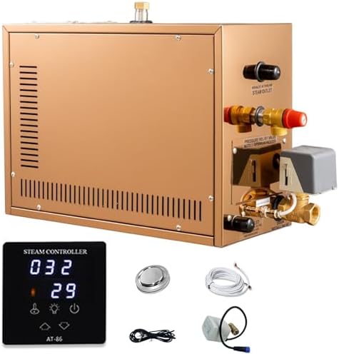 4.5-18KW Steam Shower Generator Kit, Stainless Steel, Automatic Drainage, 77-131°F, Complete Shower Steam System for Home Spa, Relaxation & Wellness, Compact Design (47x33x22cm)