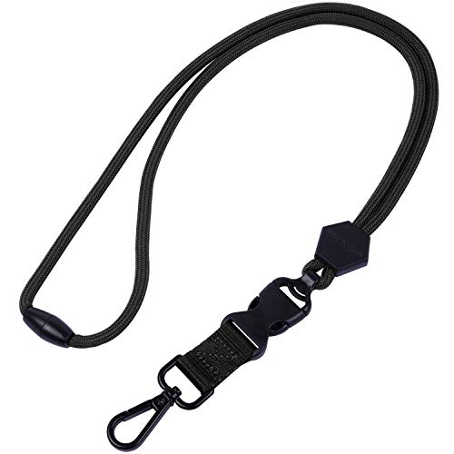 Wisdompro Breakaway Neck Lanyards, 23 inch Heavy Duty Round Cord Lanyard with Safety Breakaway Buckle, Detachable Buckle and Metal Hook for ID Card Badge Holder and Keys - Black