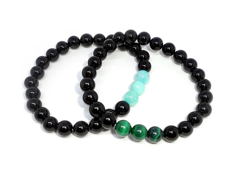 Bracelets couple élastiques onyx amazonite contre la distance - 4