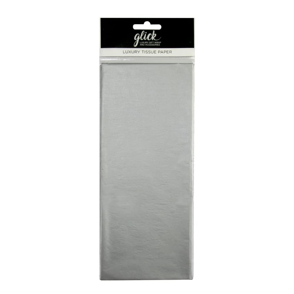 Glick Four Sheets of Silver Tissue Paper, Silver Tissue Paper for Gift Wrapping, Birthday, Valentine, Christmas and Other Celebrations, Each Sheet When Opened 750mm x 500mm