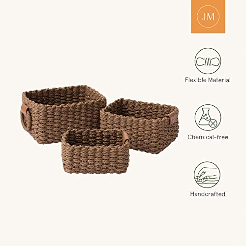 LA JOLIE MUSE Woven Storage Baskets, Recycled Paper Rope Bin Organizer Divider for Cupboards Drawer Closet Shelf Dresser, Set of 3 (Brown) by LA JOLIE MUSE - Image 5