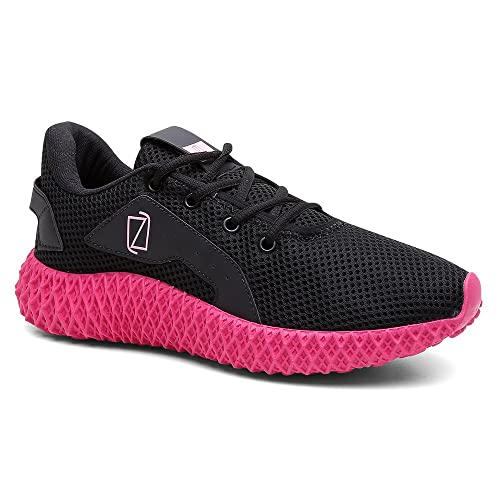 Tênis Feminino de Academia e Corrida Leve e Confortável + Relógio - Preto/Rosa - 36