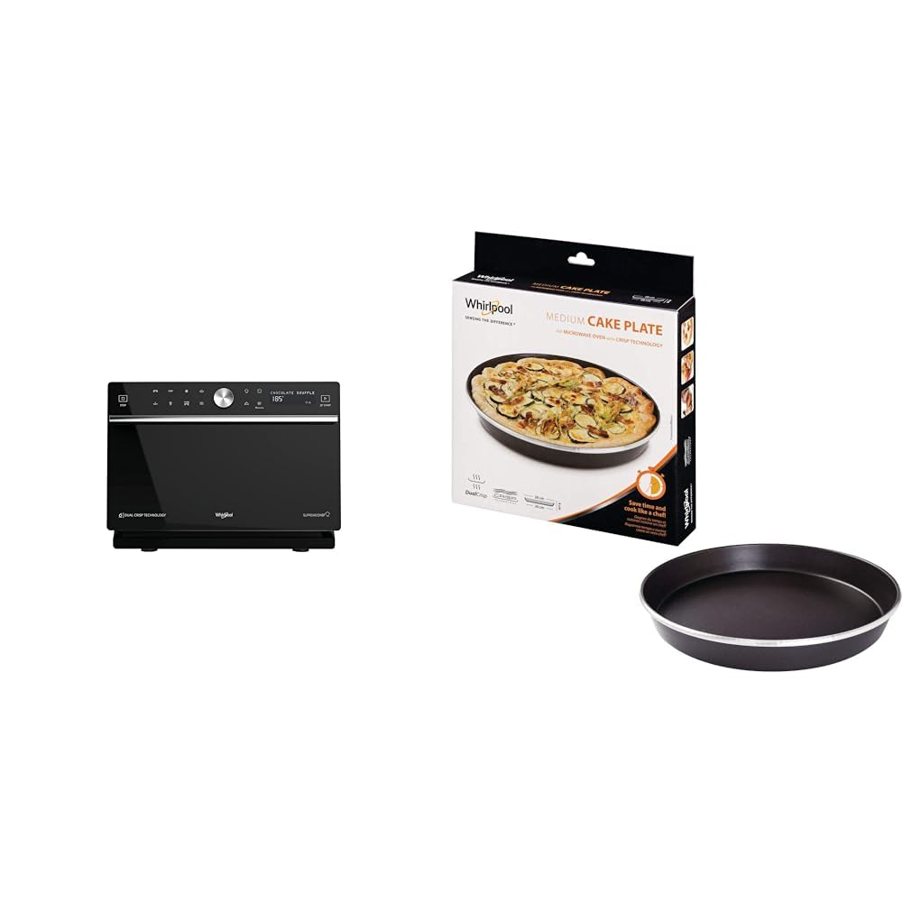 Whirlpool Microonde a libera installazione MWSC 9133 SB Supreme Chef Termoventilato & AVM280 Piatto Crisp a bordo alto (tortiera) per forno a microonde