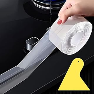Sealant Tape, Waterproof Bath Sealant Strip, Self Adhesive Transparent Caulk Strip with Yellow Silicone Removal Scraper Sealing Tape for Bathroom Tubs Toilet Kitchen (ENY-9567)