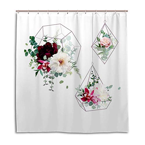 Rideau de douche imperméable motif fleurs géométriques polyester 180x180cm