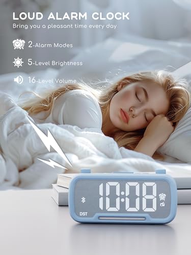 ROCAM Alarm Clock Radio for Bedrooms with Bluetooth Speaker, Auto-Off Timer, Dimmer, Battery Backup, Loud Alarm Clock for Heavy Sleepers with USB Ports Night - Image 5