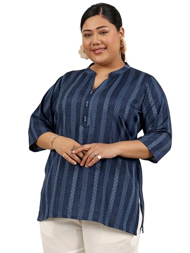 Image of Plus Size Woven Design Cotton Blend Straight Kurti