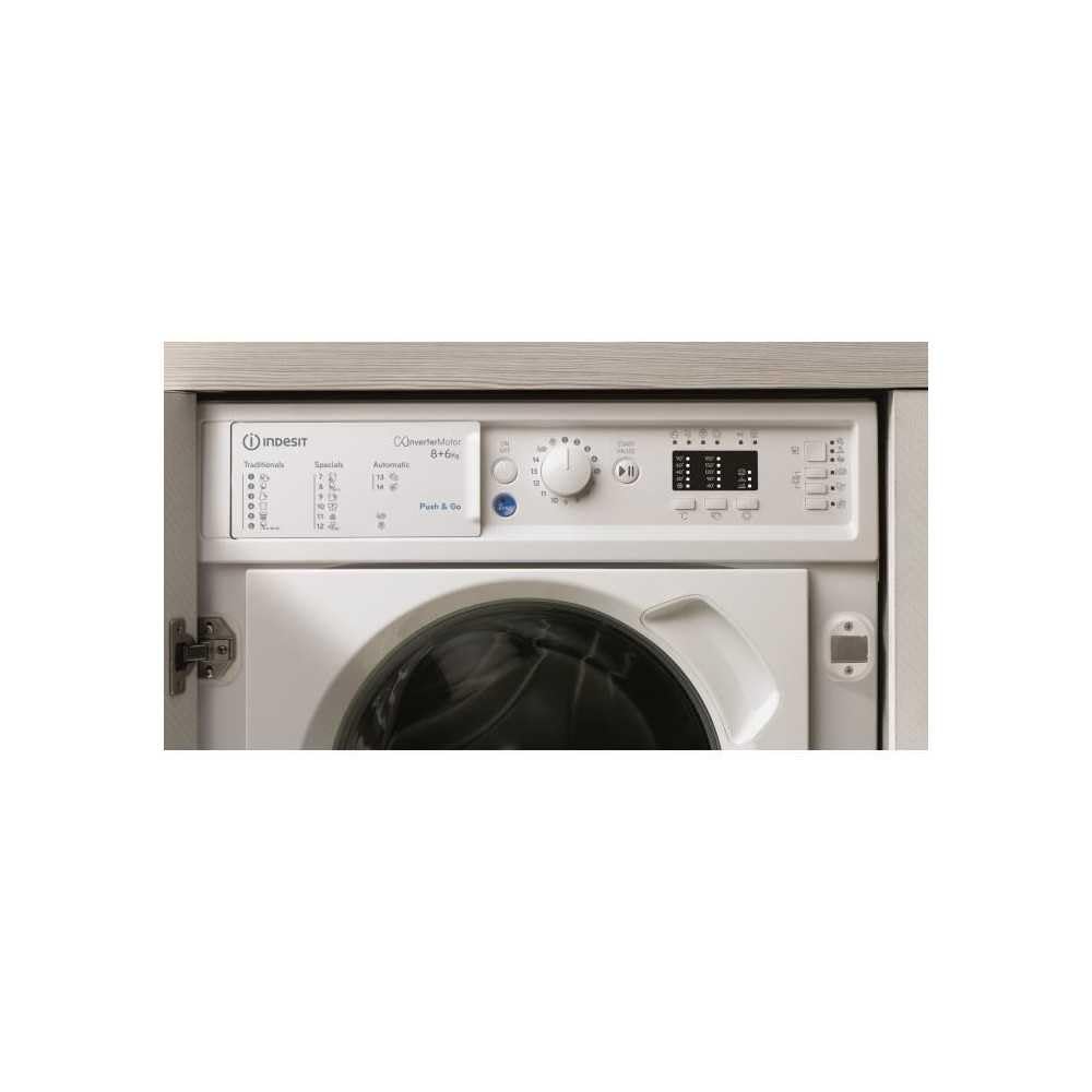 Lave-linge séchant tout intégrable INDESIT BIWDIL861485EU - 8/6 kg - Induction - L60cm - 1400 trs/min - Blanc