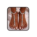 Aularso Boho Anklet Chain Turquoise Barefoot Sandals Beaded Foot Ankle Chains Beach Toe Ring Foot Chain for Women(2PCS)