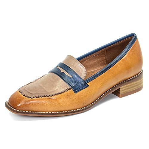 Image of Mona flying Womens Leather Square Toe Penny Loafer Slip on Flat Office Shoe